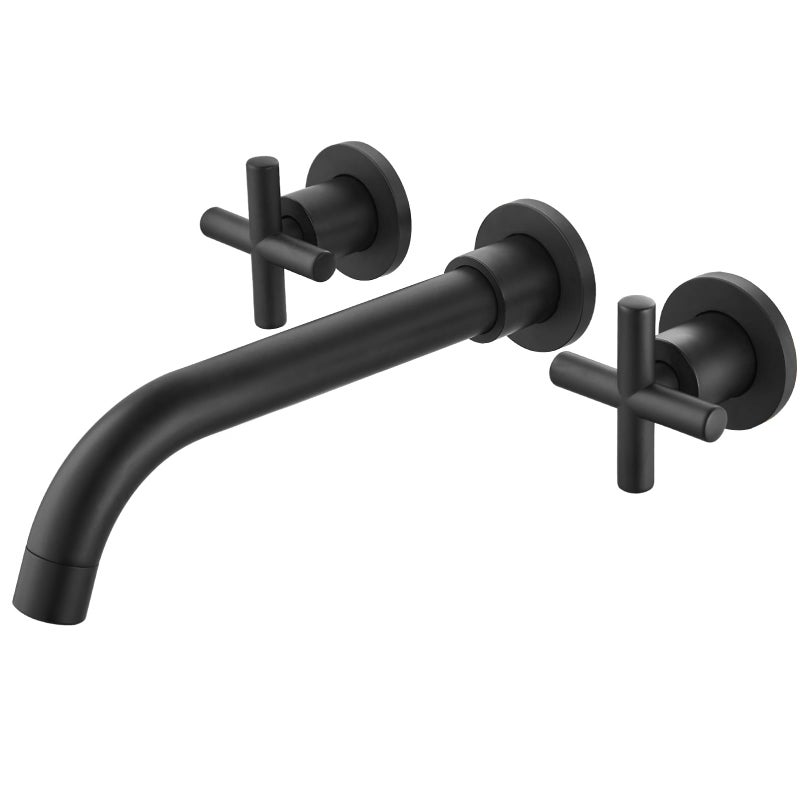 Midanya Wall Mounted Bathroom Sink Faucet,Double Handle 3 Holes Widespread Vanity Sink Mixer Tap with Rough in Valve Dual Cross Handles Faucets,Matte Black - Image 1